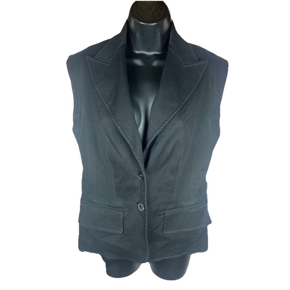 Escada Women’s Sleeveless Black Blazer Buttoned Top Jacket Cotton Vest Sz 42
